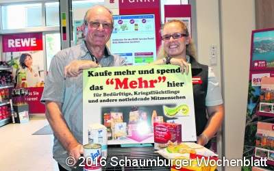 Für Bedürftige spenden im Rewe-Markt