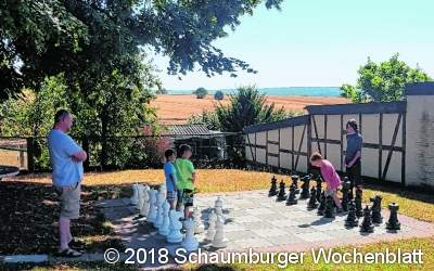 Schachsport im Schatten der hohen Linde gespielt