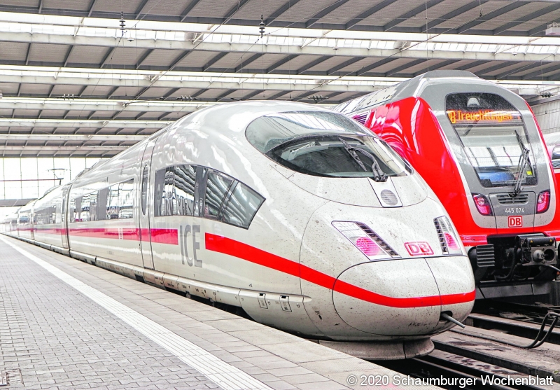 MUNICH, GERMANY - MAY 8, 2019 Munich central station departure and arrival hall, ICE Intercity-express train ready at the platform