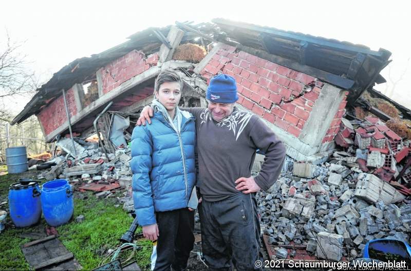 30.12.2020., Glina, Novo Selo Glinsko -Posljedice jucerasnjeg potresa u Glini. Snazan potres pogodio je jucer Hrvatsku, epicentar potresa magnitude 6.2 je bio 3 kilometra od Petrinje. Ivo i Mihael Roksandic Photo:Marko Lukunic/PIXSELL